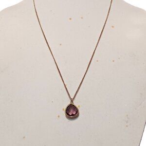 Express Gold Tone Chain Necklace with Purple Teardrop Crystal Pendant
